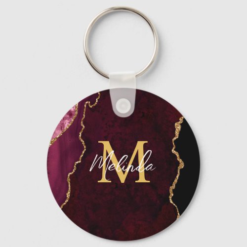 Red and Gold Marble Agate Keychain