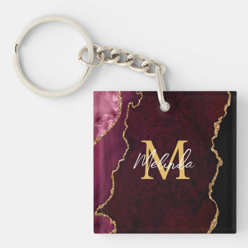 Red and Gold Marble Agate Keychain