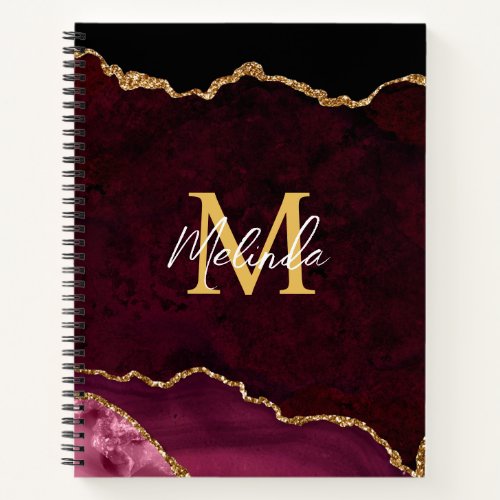 Red and Gold Marble Agate Notebook