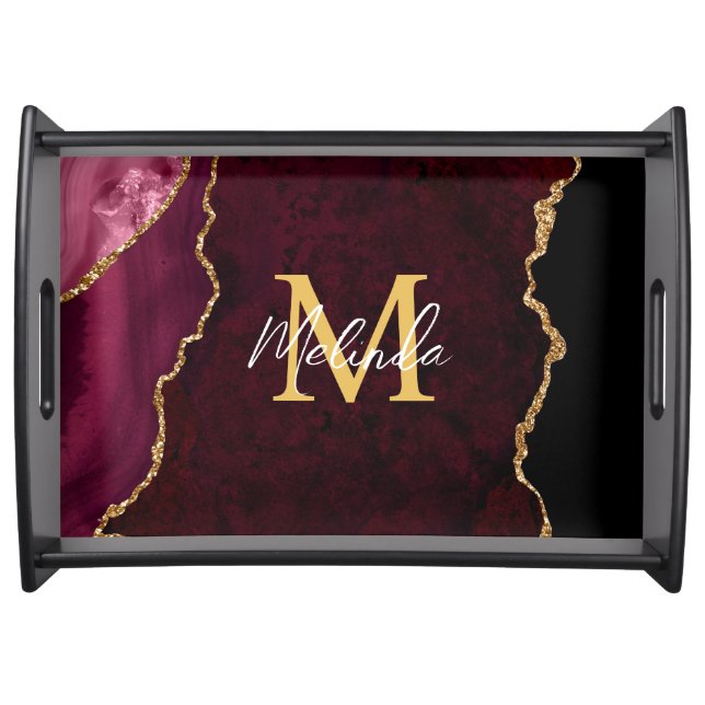 Red and Gold Marble Agate Serving Tray (Front)