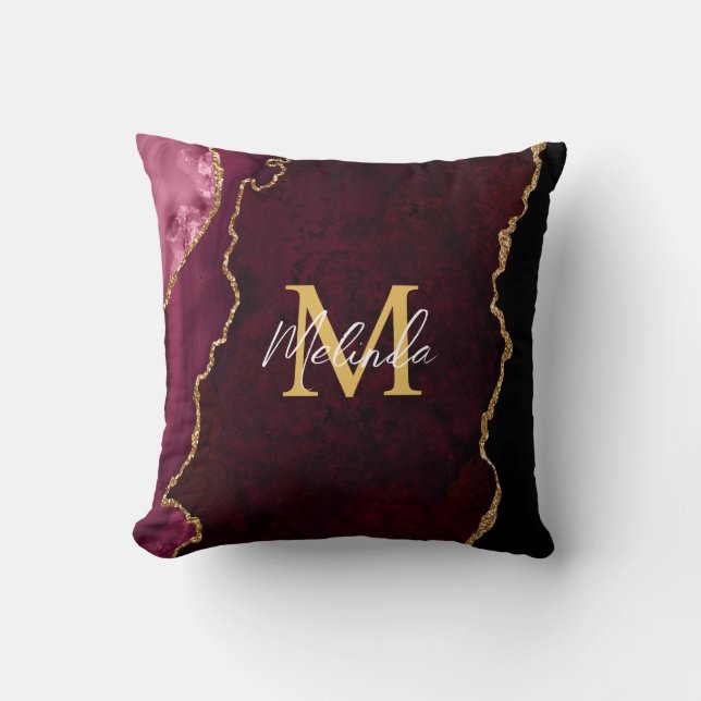 Red and Gold Marble Agate Throw Pillow (Front)
