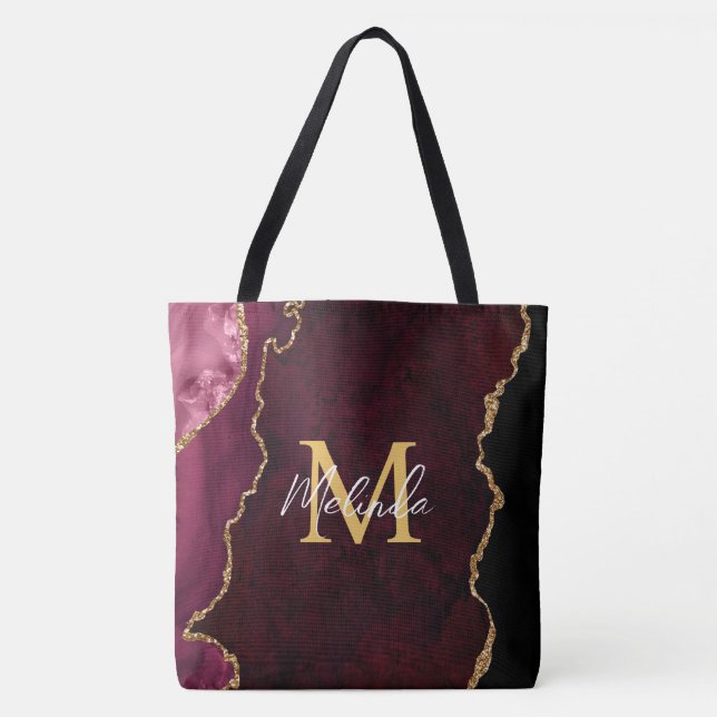 Red and Gold Marble Agate Tote Bag (Front)
