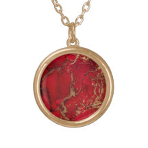 Red and Gold Marble Pendant Necklace for Women