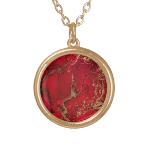 Red and Gold Marble Pendant Necklace for Women
