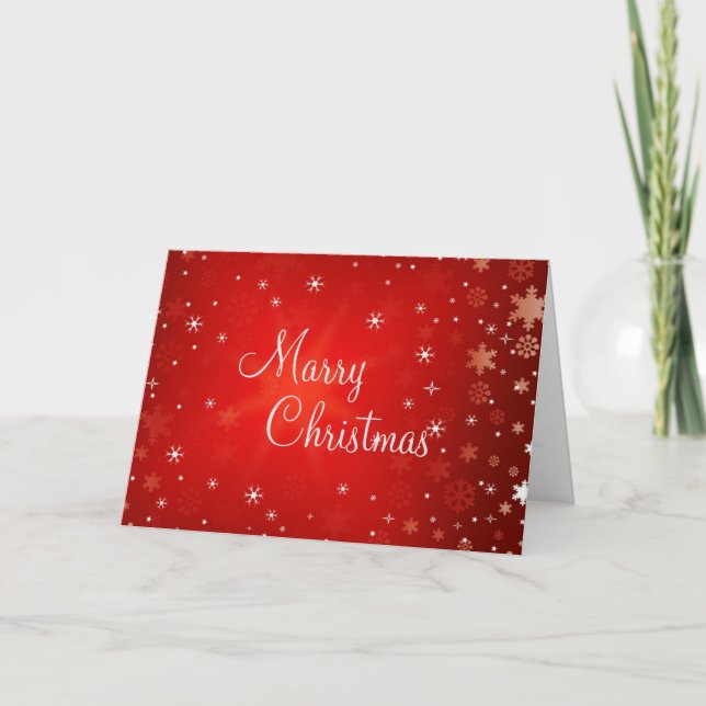 Red and Gold Marry Christmas Snowflake Holiday Card (Front)
