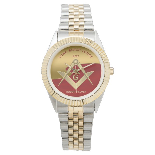 Red and Gold Masonic Monogrammed Watch (Front)