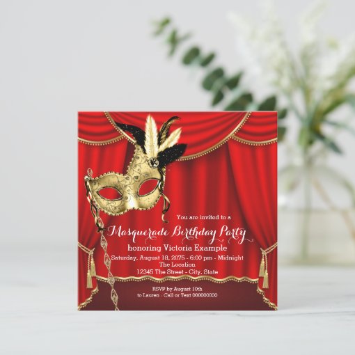 Red And Gold Masquerade Birthday Party Invitation Zazzle