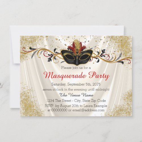 Red and Gold Masquerade Party Invitation