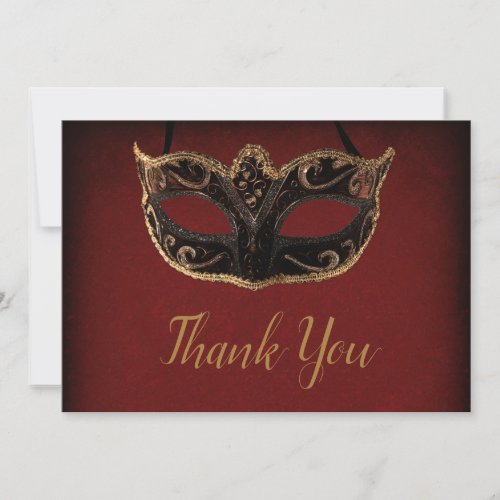 Red and Gold Masquerade Thank You Card