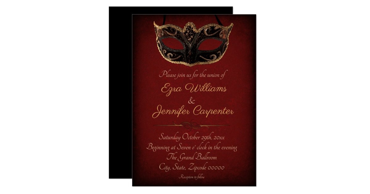 Red and Gold Masquerade Wedding Invitation | Zazzle.com