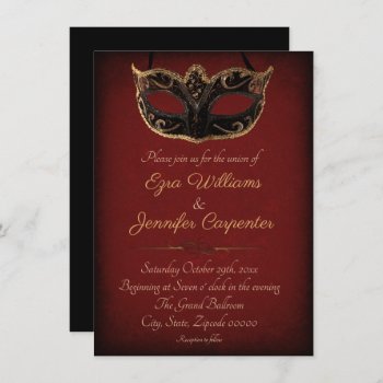 Red And Gold Masquerade Wedding Invitation by capturedbyKC at Zazzle