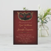 Red and Gold Masquerade Wedding Invitation (Standing Front)