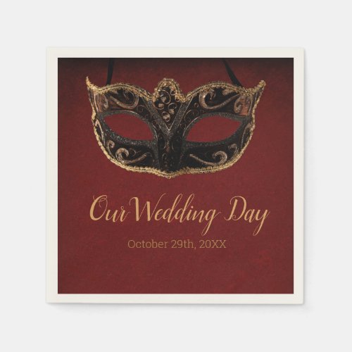 Red and Gold Masquerade Wedding Napkins