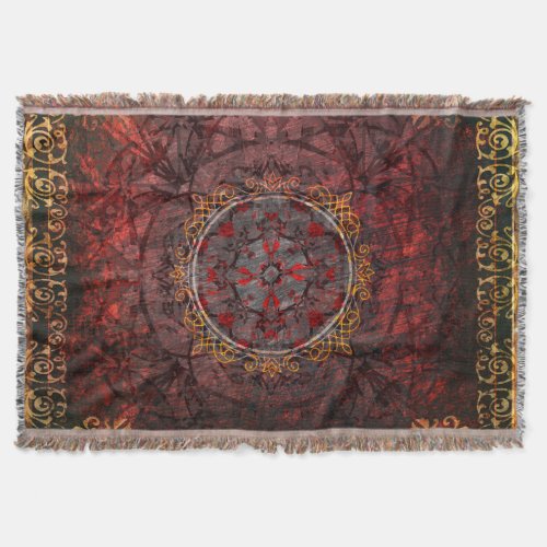 Red and Gold Medieval Tapestry Throw Blanket