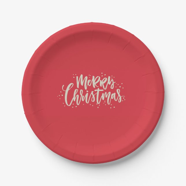 Red and Gold Merry Christmas Paper Plates (Front)