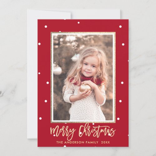 Red and Gold Merry Christmas Photo Holiday Card