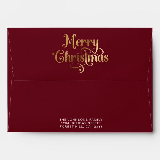 Red and Gold Merry Christmas | Trendy Stylish Envelope (Back (Top Flap))