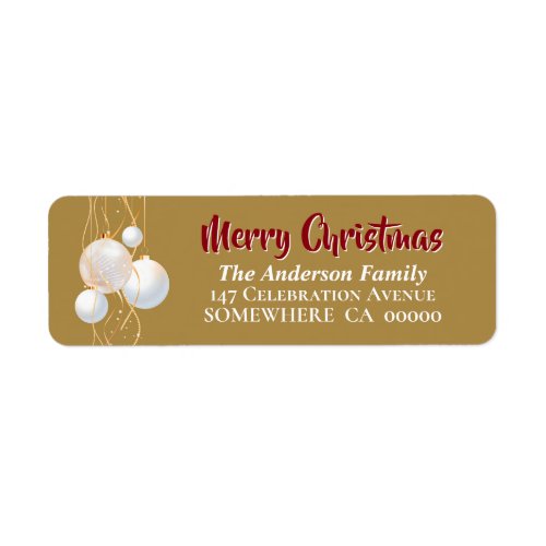 Red and Gold Merry Christmas with Baubles Label