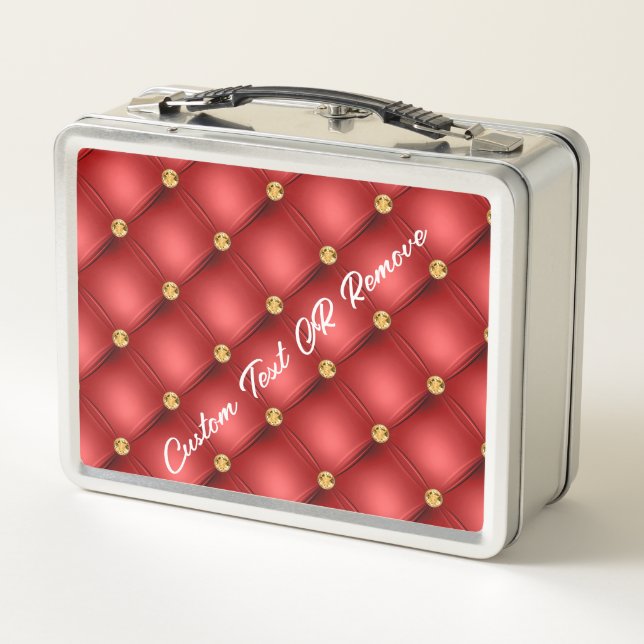 Red and Gold Metal Lunch Box Personalized Text (Back)