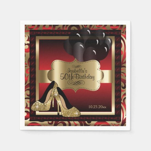 Red and Gold Metallic _ 00th Birthday   DIY Text Paper Napkins