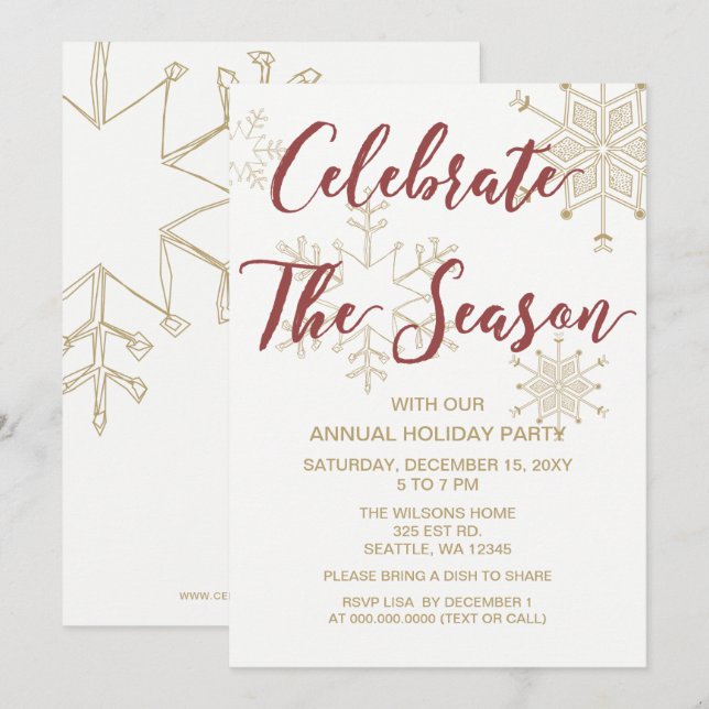 Red and Gold Modern holiday Party Invitation (Front/Back)
