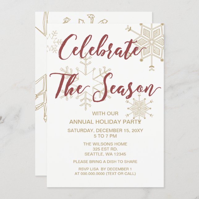 Red and Gold Modern holiday Party Invitation (Front/Back)