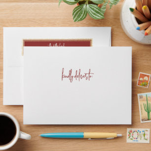 Red and Gold Modern Script Holiday Printed Envelope