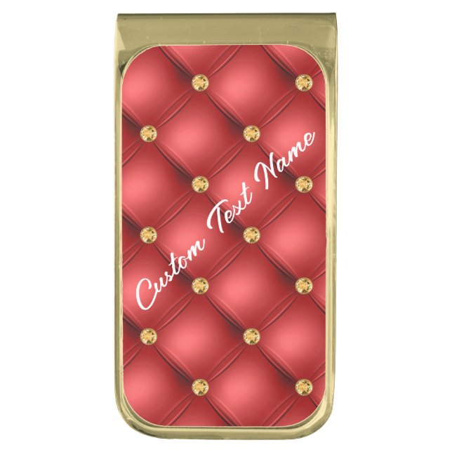 Red and Gold Money Clip with Custom Text (Front Vertical)