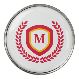 Red and Gold Monogram Logo Crest Golf Ball Marker