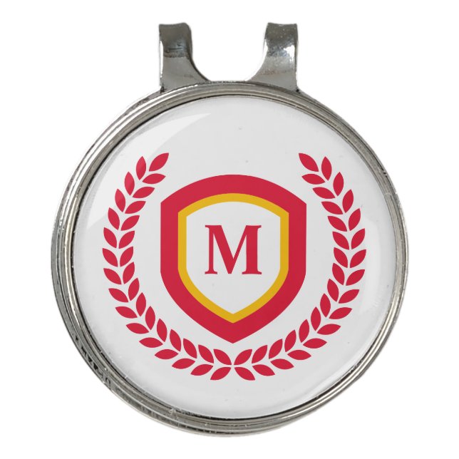 Red and Gold Monogram Logo Crest Golf Hat Clip (Front)