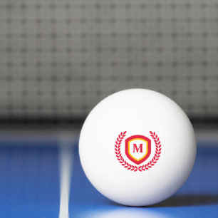 Red and Gold Monogram Logo Crest Ping Pong Ball
