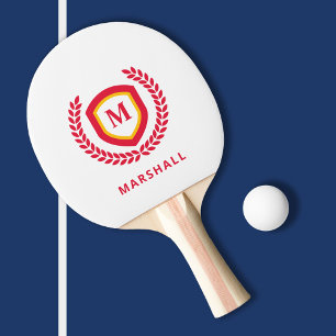 Red and Gold Monogram Logo Crest Ping Pong Paddle