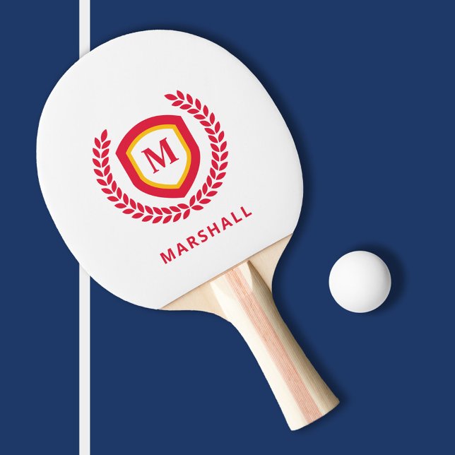 Red and Gold Monogram Logo Crest Ping Pong Paddle (Creator Uploaded)