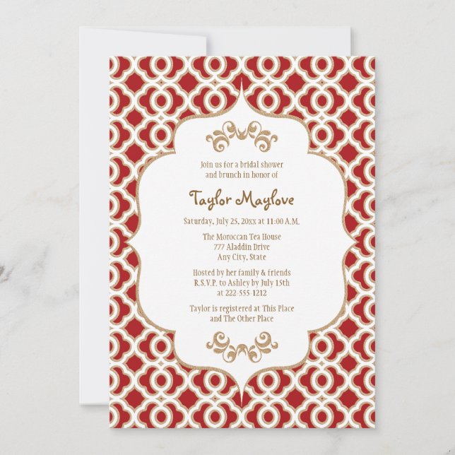 Red and Gold Moroccan Bridal Shower Invites (Front)