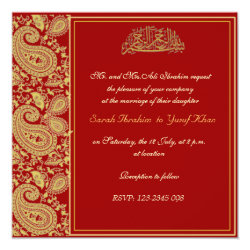 Red and gold Muslim wedding Card