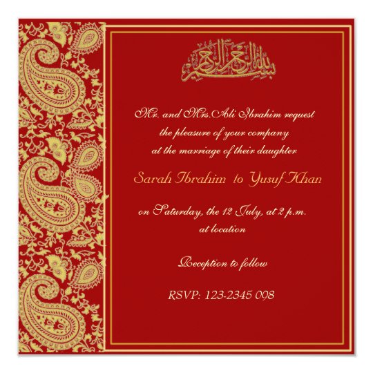 Red and gold Muslim wedding Card Zazzle.com