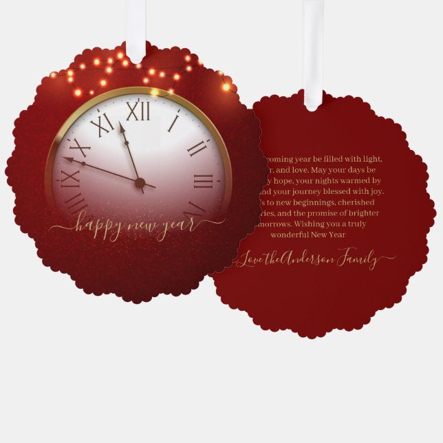 Red and Gold New Year’s Card with Midnight Clock (Front/Back)