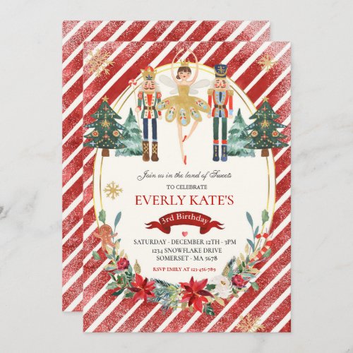 Red And Gold Nutcracker Birthday Sugar Plum Fairy Invitation