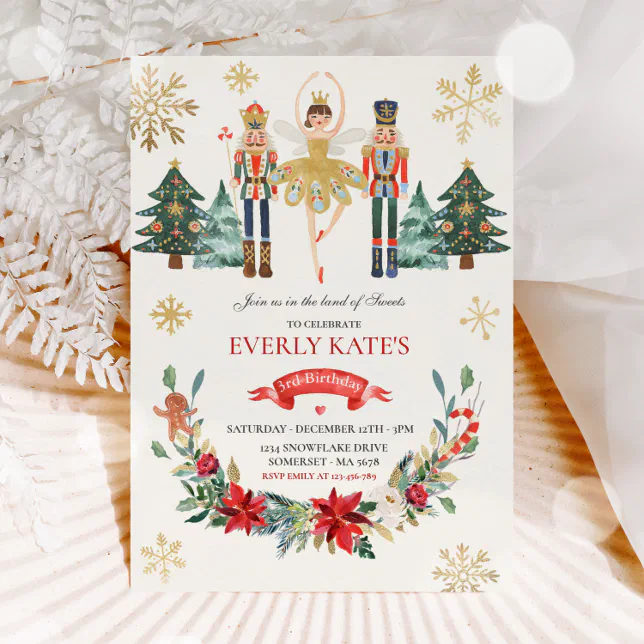 Red And Gold Nutcracker Birthday Sugar Plum Fairy Invitation Zazzle