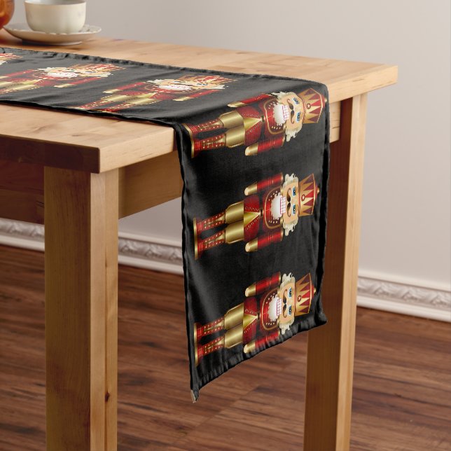 Red and Gold Nutcrackers Black Background Medium T Medium Table Runner (In Situ)