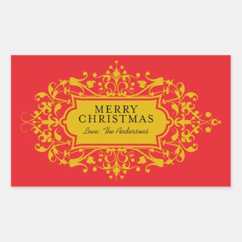 Red and Gold Oramental Christmas Frame Rectangular Sticker