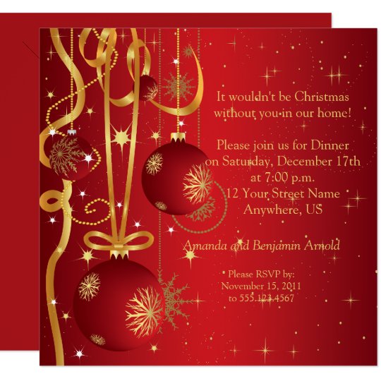Red and Gold Ornaments Holiday Invitation | Zazzle.com