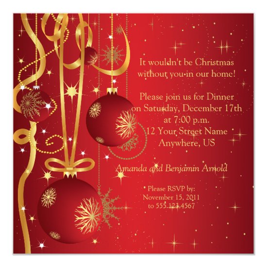 Red and Gold Ornaments Holiday Invitation