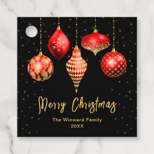 Red and Gold Ornaments Merry Christmas Favor Tags