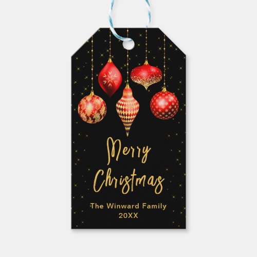 Red and Gold Ornaments Merry Christmas Gift Tags