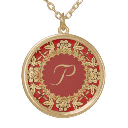 Red and Gold Ornate Monogram Gold Plated Necklace