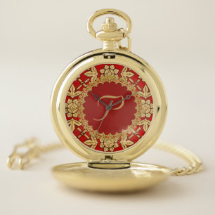 Red and Gold Ornate Pocket Watch