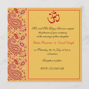 Red and Gold paisley Hindu wedding Invitation
