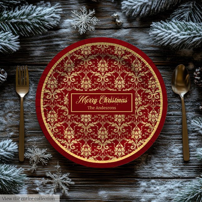 Red and Gold Paper Plates Personalized Holiday (Red and Gold Paper Plates Personalized Holiday Gift)