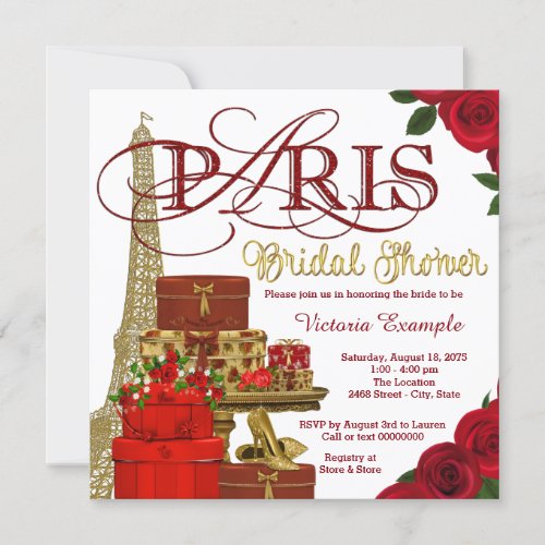 Red and Gold Paris Bridal Shower Invitation